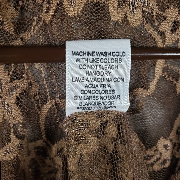 Vintage Sheer Lace Blouse Brown Beige Floral Button-Up M Romantic Soft Academia - Picture 5 of 8